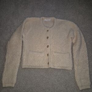 ASTR The Label Cream Bouclé Button-Up Cardigan- Cropped